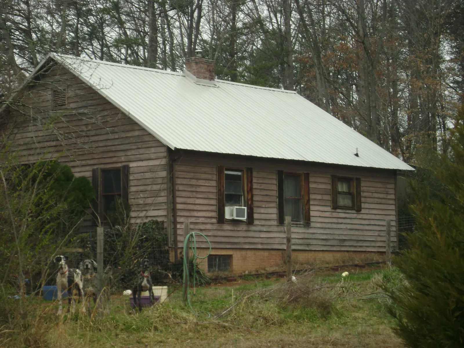 White metal roof on an old wood sided farmhouse, from a Asphalt Shingle Roof Repair job in Fullerton